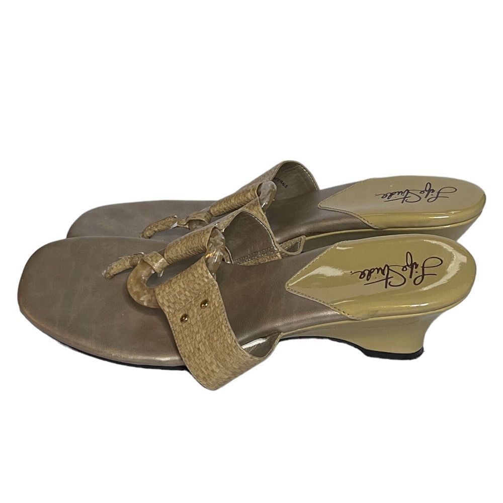 Life Stride Sandals Womens 7M Slide Wedge Beige Synthetic Slip Ons Shoes